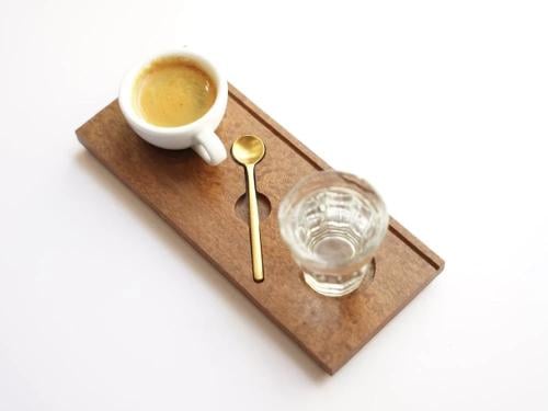 صينية تقديم الاسبريسو من DOUBLE SHOT خشب طبيعي