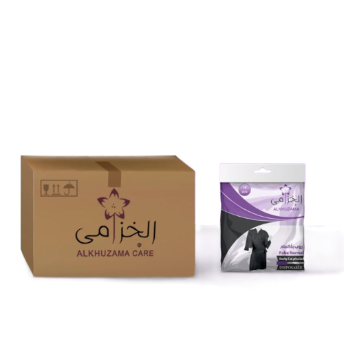 روب أسود بأكمام للإستخدام مرة واحدة أسود من الخزام...