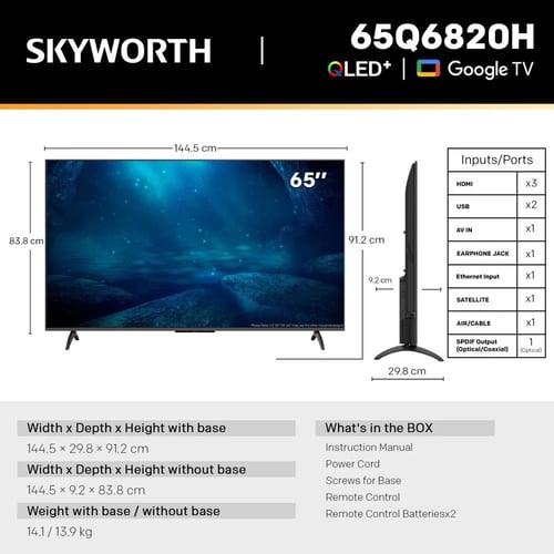 شاشة سكاي وورث 65 بوصة QLED 4K Google TV 120Hz – أ...