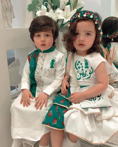 طقم فستان رمضاني اخضر مع الربطه والشمطه وسديري