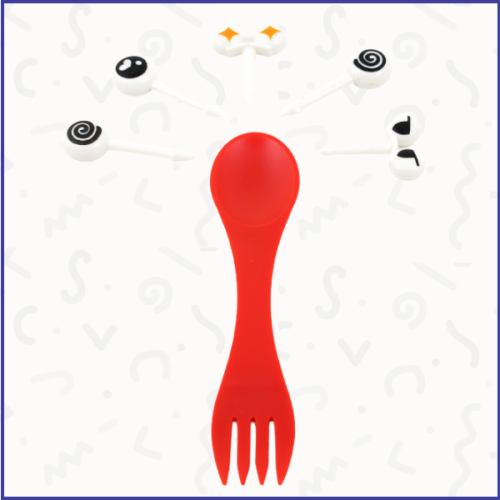 ملعقه/شوكه + خمس أعواد طعام - أحمر