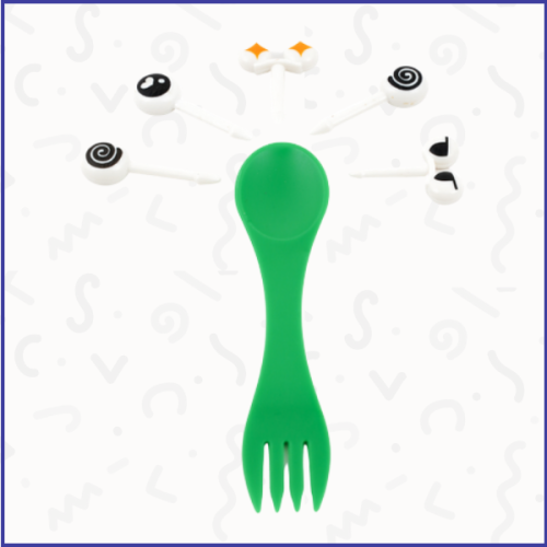 ملعقه/شوكه + خمس أعواد طعام - أخضر