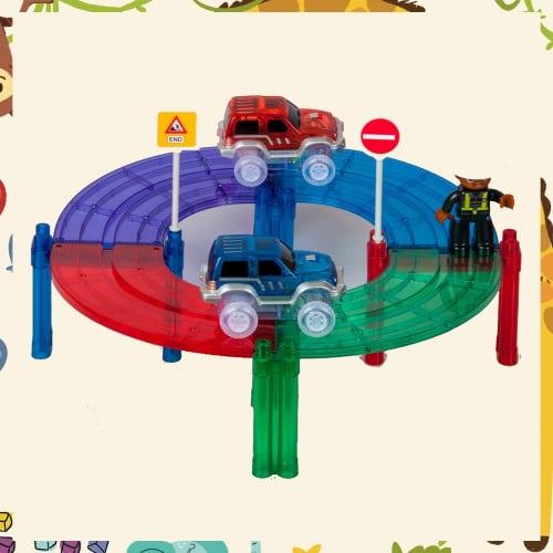 سباق السيارات المغناطيسي 55 قطعة مع بطارية