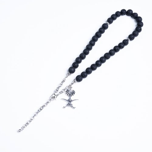 أسورة + سبحة حجر بركاني شكل سيفين ونخلة