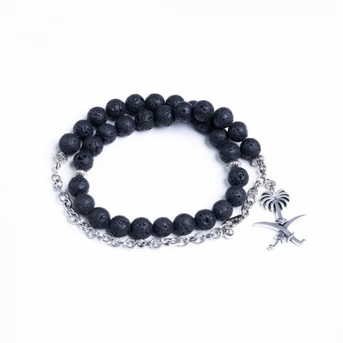 أسورة + سبحة حجر بركاني شكل سيفين ونخلة