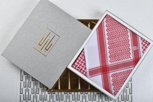 شماغ قطن رجالي أحمر وأبيض أنيق بازل 73