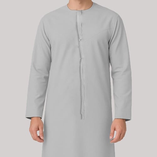 ثوب إماراتي أصلي بتصميم أنيق وكلاسيكي رصاصي