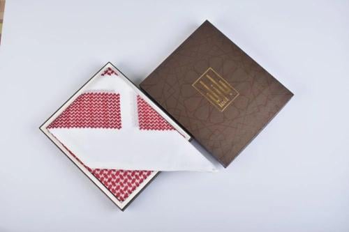 شماغ قطن رجالي أحمر وأبيض أنيق بازل 73