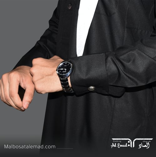 ثوب فخم رسمي رجالي أسود رقبة سادة بكبك من ملبوسات...