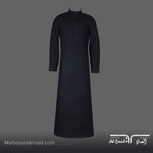 ثوب فخم رسمي رجالي أسود رقبة سادة بكبك من ملبوسات...