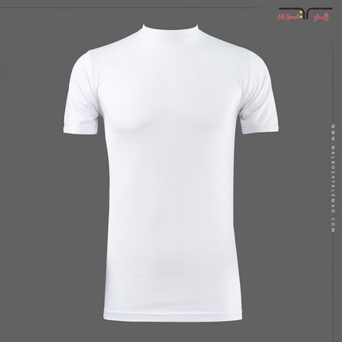 فنيلة قطن بيضاء رجالية ذات رقبة عالية