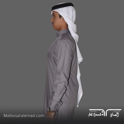 ثوب رسمي رصاصي غامق رقبة سادة كبك من ملبوسات العما...