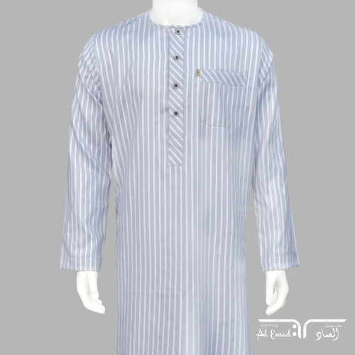ثوب نوم رجالي كم طويل مقلم من ملبوسات العماد