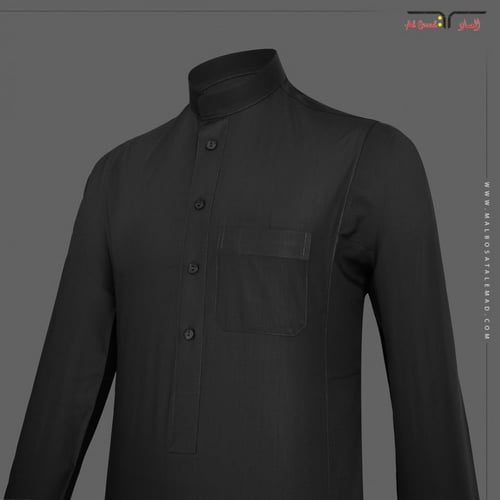 ثوب فخم رسمي رجالي أسود رقبة سادة بكبك من ملبوسات...