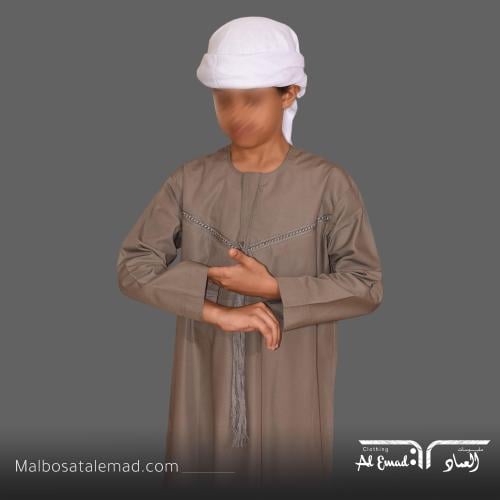 ثوب أطفال إماراتي بيج بتصميم أنيق ورقبة دائرية