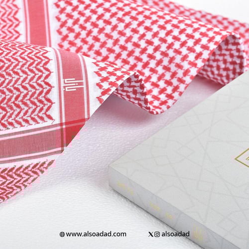 شماغ قطن رجالي أحمر وأبيض أنيق بازل 73