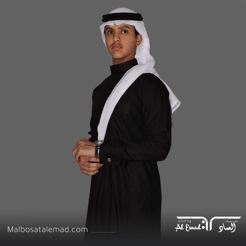 ثوب فخم رسمي رجالي أسود رقبة سادة بكبك من ملبوسات...