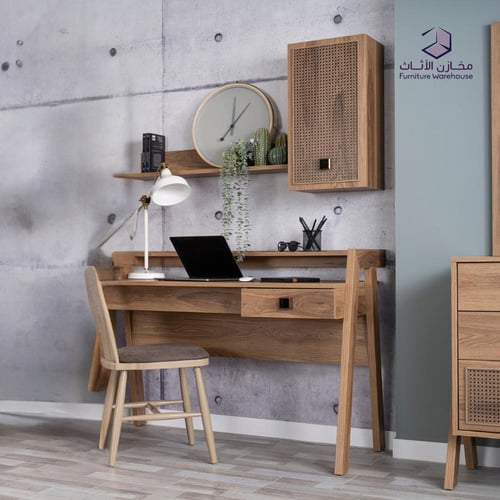 مكتب دراسي منزلي + رفوف مكتبية (مجموعة تريو)