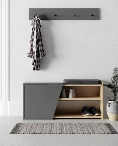 علاقة ملابس مع مقعد و جزء مخصص لتخزينة الأحذية بتص...