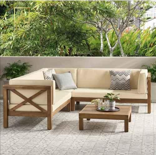 جلسات خارجية جلسه خارجيه شكل L خشب طبيعي