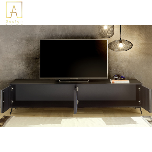 وحدة تلفزيون مصممة بتشطيب خشبي أسود غير لامع بطول