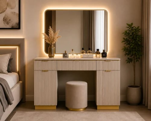 Modern hairstyle with LED mirror with luxurious de...