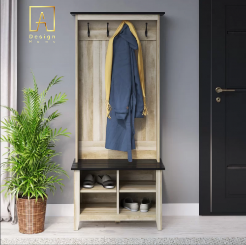 علاقة ملابس مع مقعد وتخزين أحذية خشب تايلندي 0012