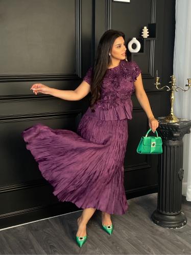 طقم تنوره وبلوزه فخمة موردة - 63