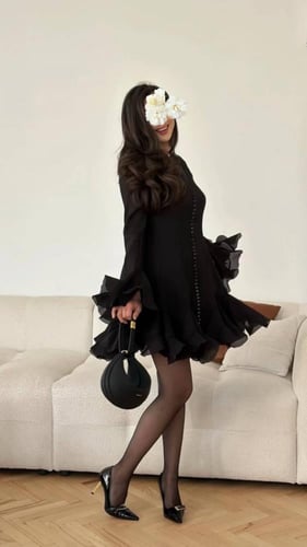 فستان بأكمام كرانيش بناتي - 0061