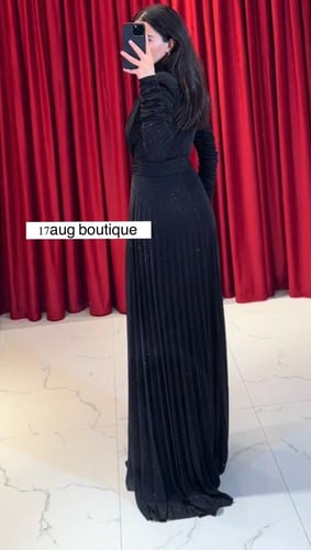 فستان جورسيه أسود ملمع - 0052