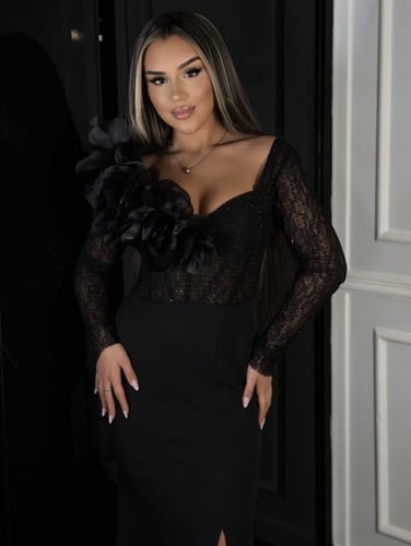 فستان بدانتيل صدر فخم - 0060