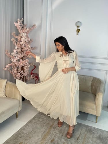 فستان بيج بأكمام نازلة - 0058