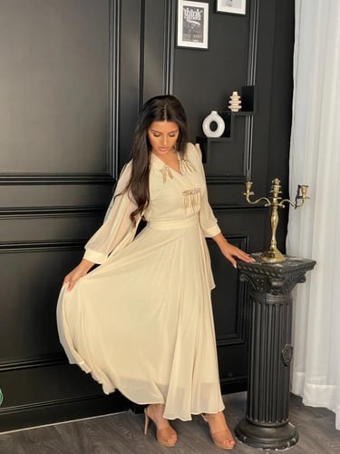 فستان بيج بأكمام نازلة - 0058