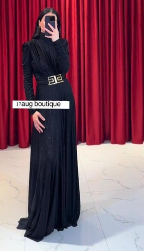 فستان جورسيه أسود ملمع - 0052