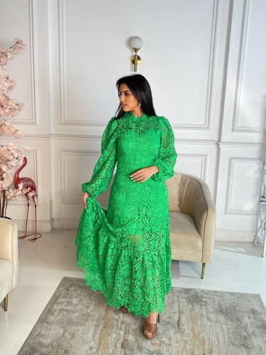 فستان دانتيل طويل بأكمام طويلة -0042