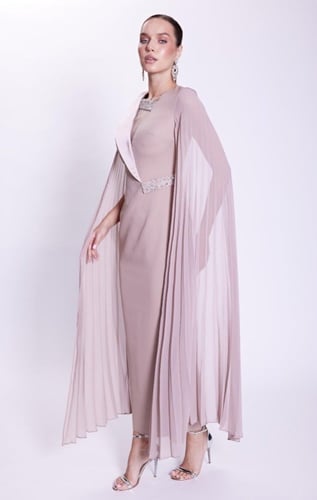 فستان بأكمام وتطريز فخم - 0028