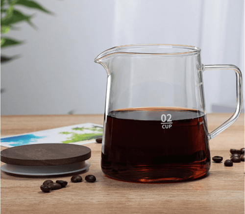 ابريق تقديم زجاجي للقهوة بغطاء خشبي متعدد الاحجام