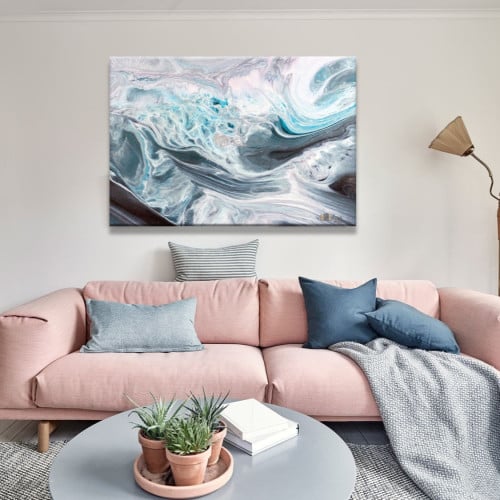 لوحة جدارية زهور الفاوانيا والقزحية على خلفية رماد...