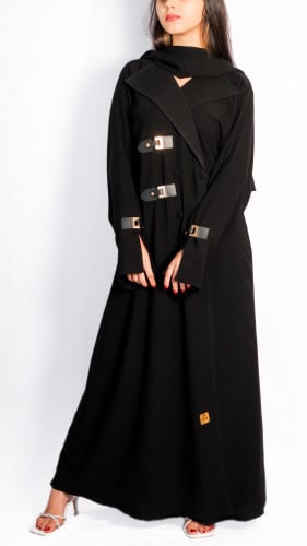 عباية ياقة مع جلد اسود - ايف ستايل