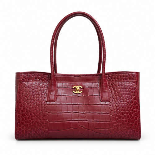 Chanel Burgundy Croc-Embossed Leather Tote Bag
