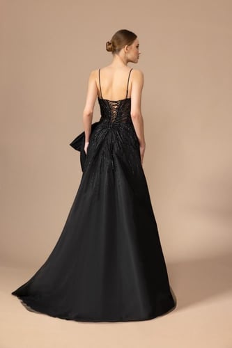 فستان ورد - أسود