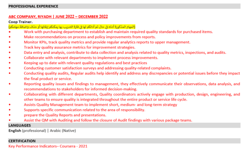 Business and Quality Management cv