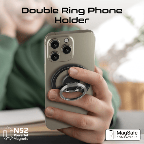 PROMATE - مسكة هاتف بحلقتين ودوران 360 تدعم الماق...