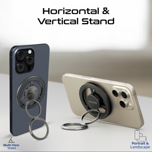 PROMATE - مسكة هاتف بحلقتين ودوران 360 تدعم الماق...