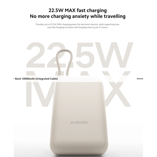 Xiaomi - بطارية بسعة 10000mAh مع سلك مدمج بمنفذ US...