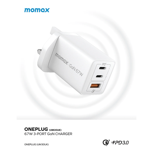 MOMAX - شاحن جداري ONE PLUG بـ3 منافذ تايب سي و يو...