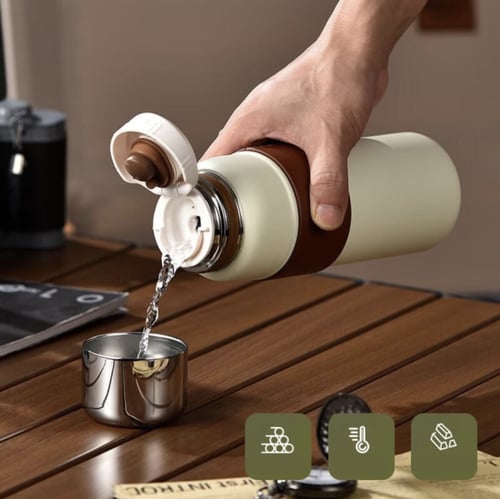 CUP - حافظة للسوائل الحارة والباردة مع مسكة جلد سع...