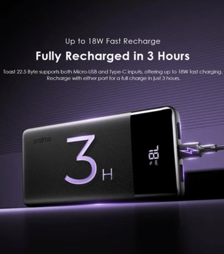 Oraimo - بطارية بسعة 10000mAh و 3 منافذ شحن بقوة 2...