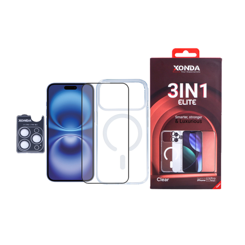 Xonda - بكج حماية النخبة 3in1 للايفون 17 - شفاف