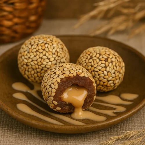 كرات تمر محشوة بالطحينة والسمسم